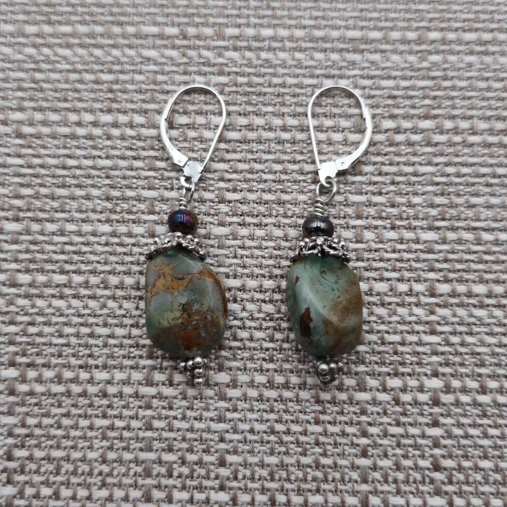 Sterling Silver Handmade Green Turquoise Earrings A3050
